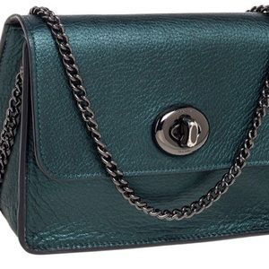 Coach Metallic Green Leather Turnlock Crossbody Bag